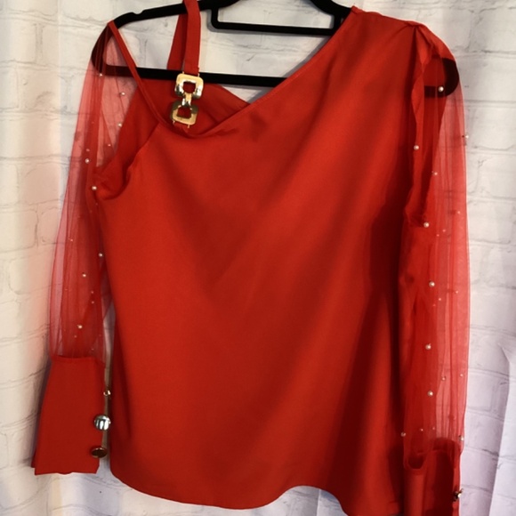 Faux Pearl Long Sleeves Blouse - Picture 6 of 11